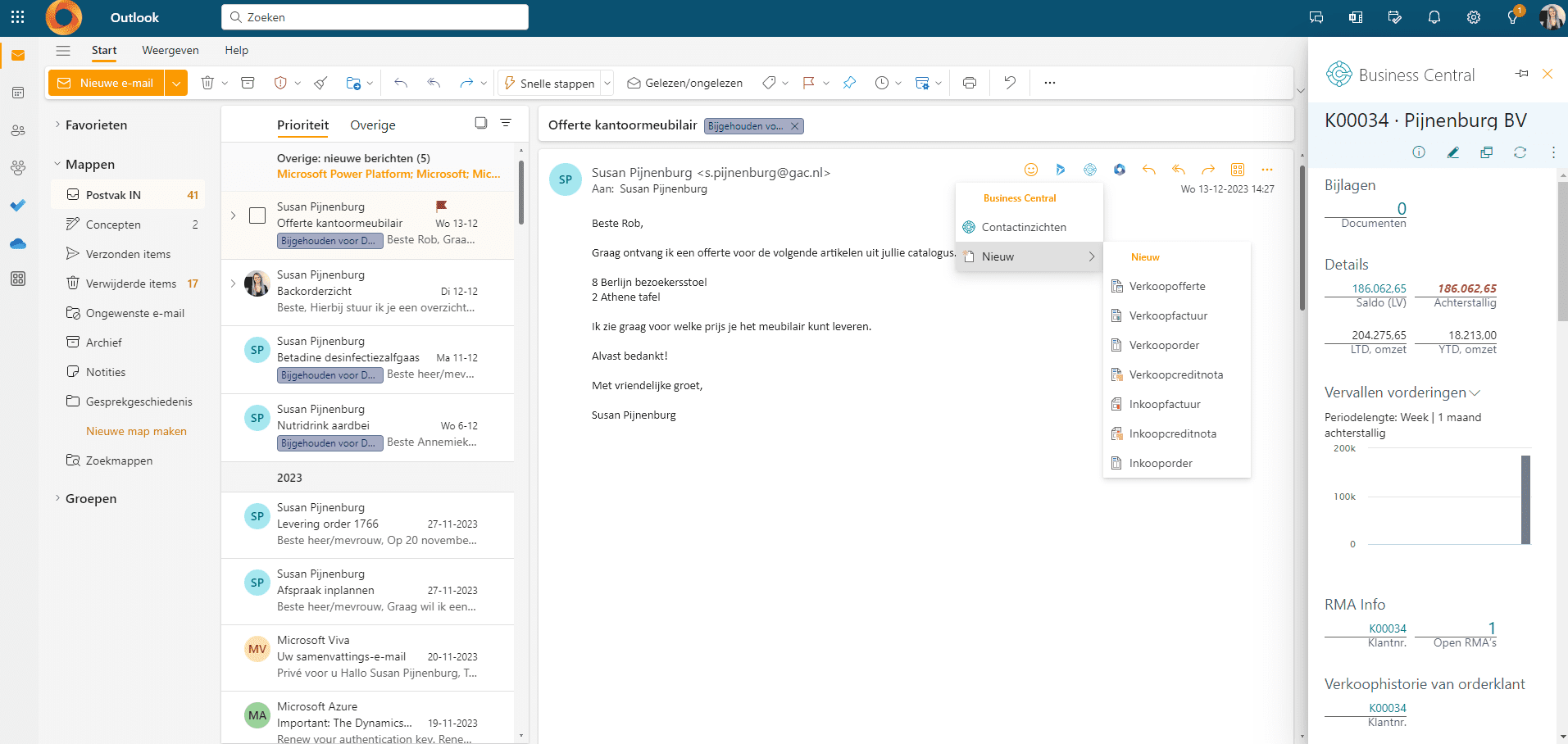 Outlook add-in Business Central
