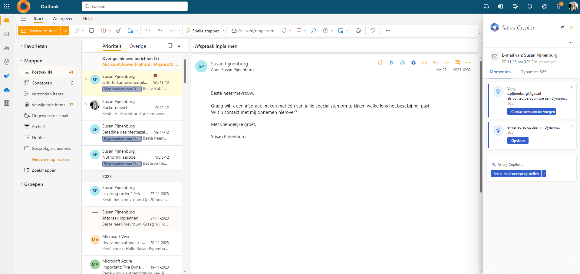 Outlook add-in Business Central