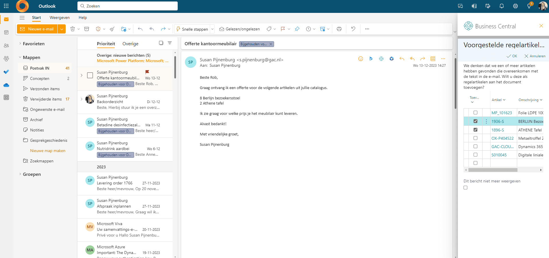Outlook add-in Business Central