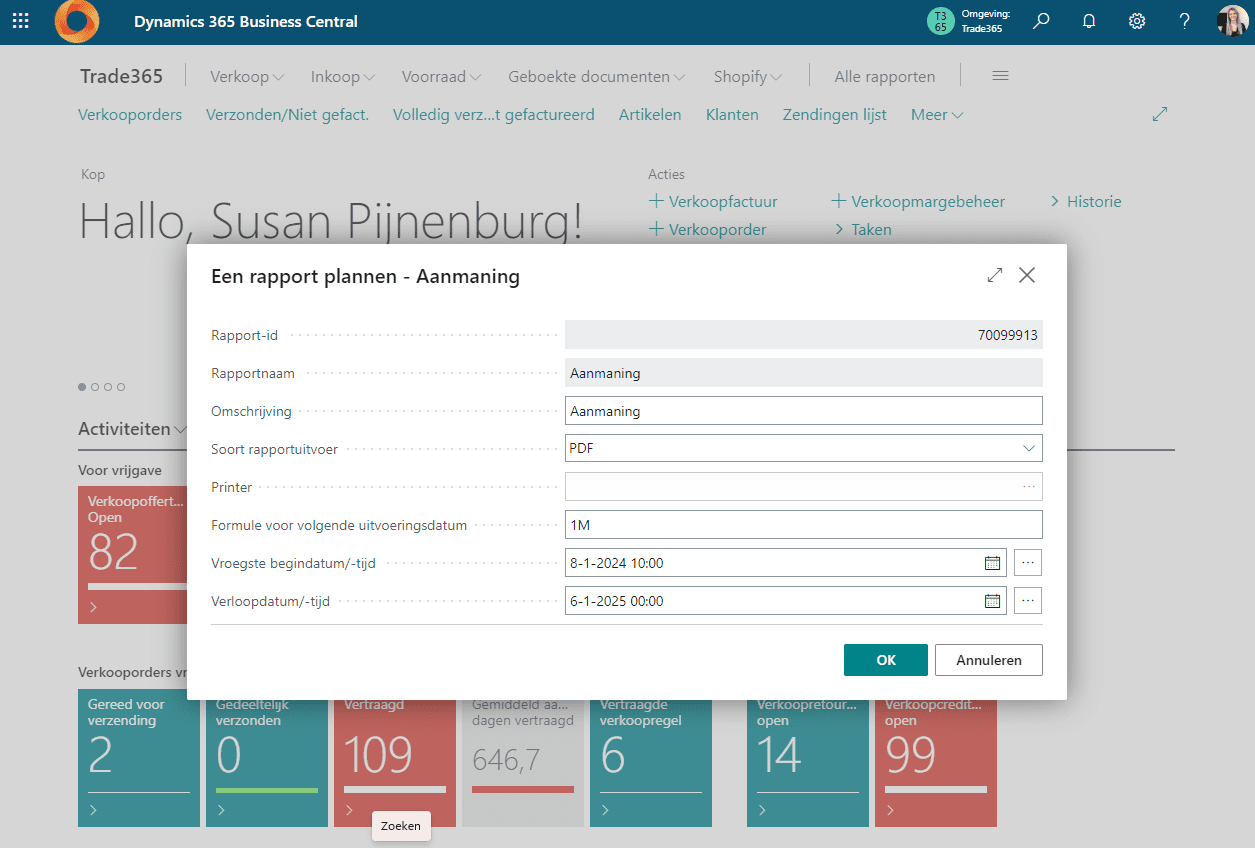 Rapporten plannen in Business Central