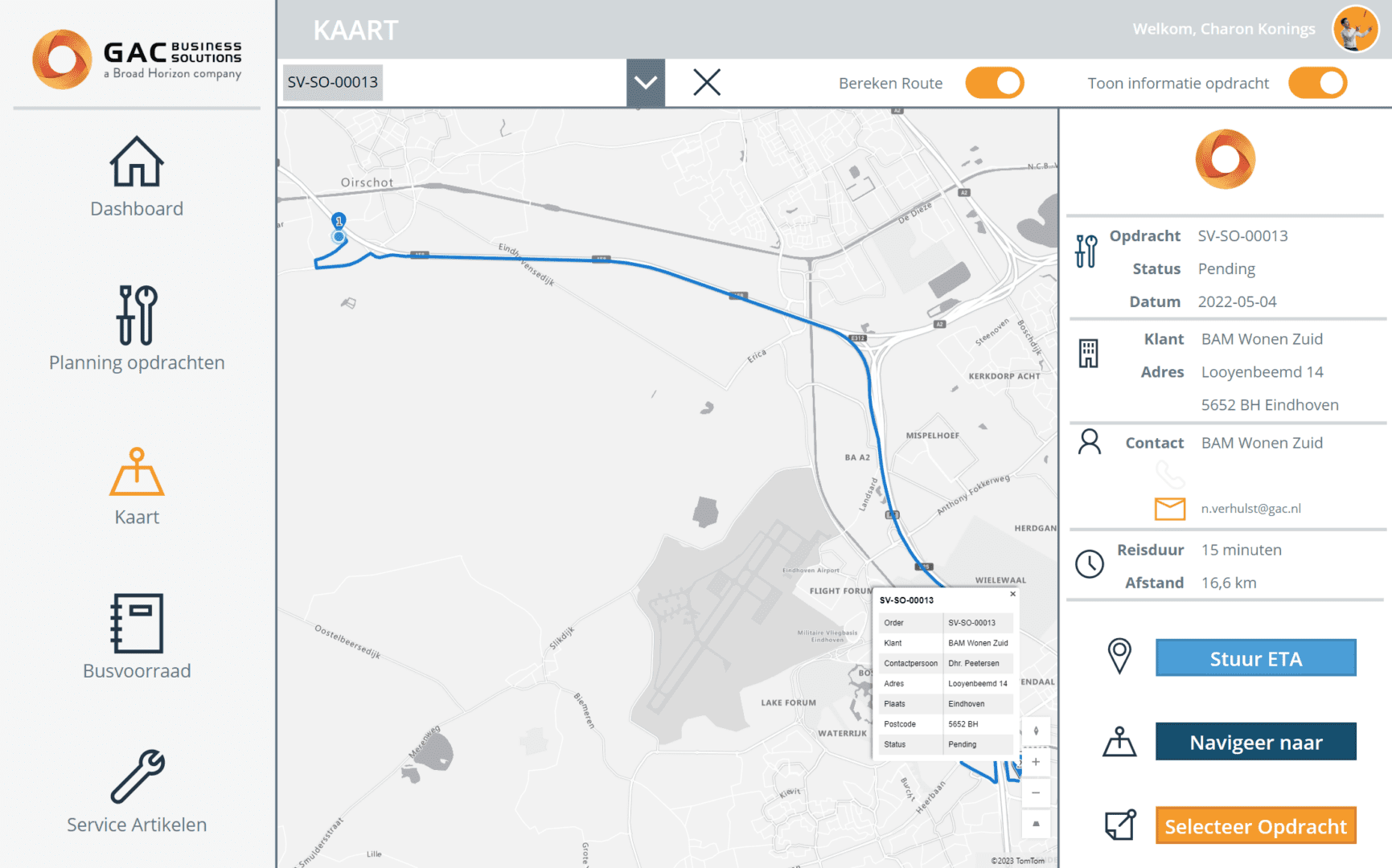 Serviceorders op een kaart in Power Apps