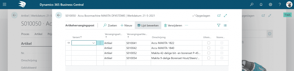 Gerelateerde producten in Business Central